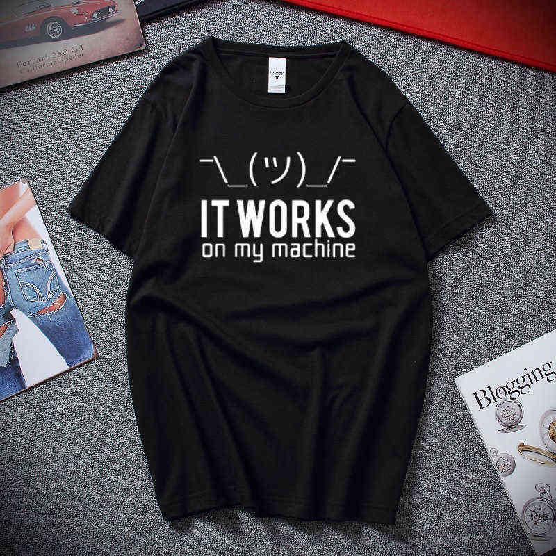 

Programmer It Works On My Machine Tshirt Men Clothes Premium Cotton Short Sleeve Tshirt Top Camiseta Masculina J220727, Khaki.