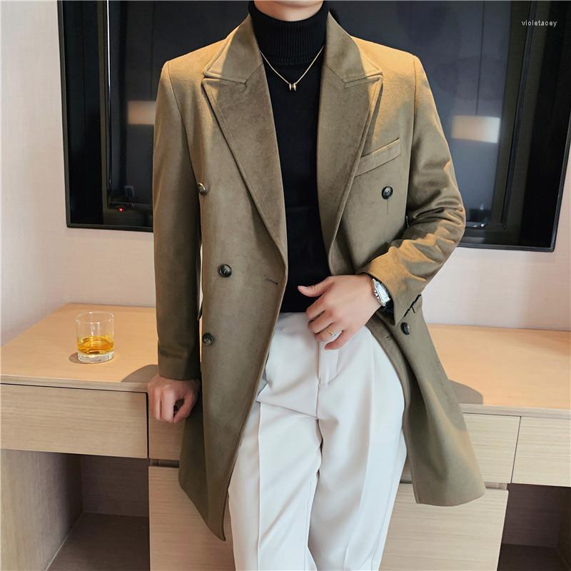 

Men's Wool & Blends British Style Double-breasted Woolen Jackets Long Slim Casual Business Trench Coat Social Streetwear Windbreaker Overcoa, Dark brown