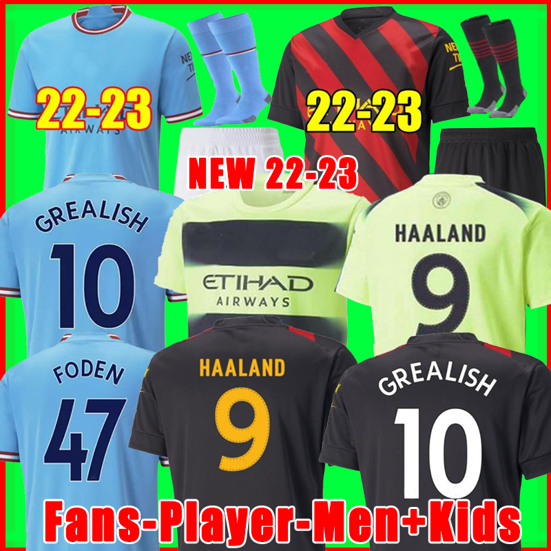 

22 23 HAALAND SOCCER JERSEYS GREALISH STERLING MANS CITIES MAHREZ fans player version DE BRUYNE FODEN 2022 2023 football tops shirt kids kit sets uniform Boys youth, 22 23 home men jersey