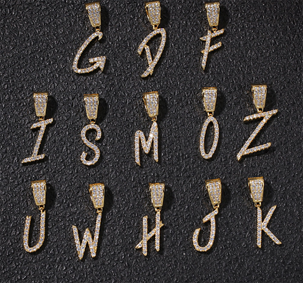 

Gold Silver A-Z Letters Pendant Necklaces Whosales Initial Micro Letter Charm for Men Women with 24inch Rope chain