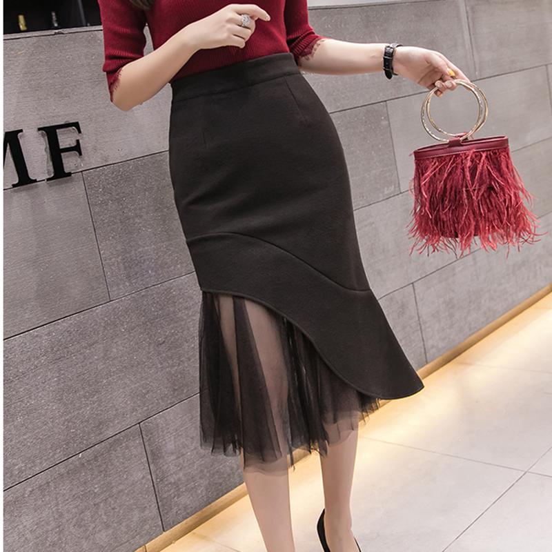 

Skirts Korean Fashion Long For Women 2022 Autumn Winter High Waist Elegant Trumpet Package Hip Pencil Skirt Female Bodycon Saia, As pic