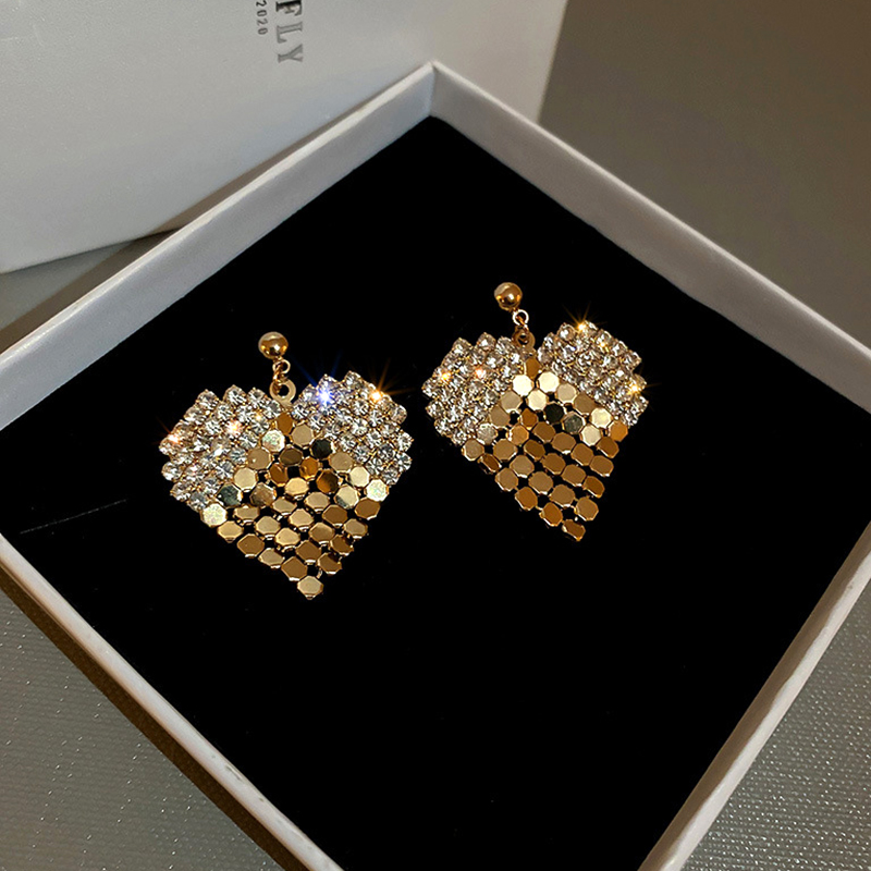 Nouvelle mode 14K plaqué or charme Zircon coeur paillettes boucles d'oreilles pour femmes fille bijoux AAA zircone S925 argent aiguille fête cade