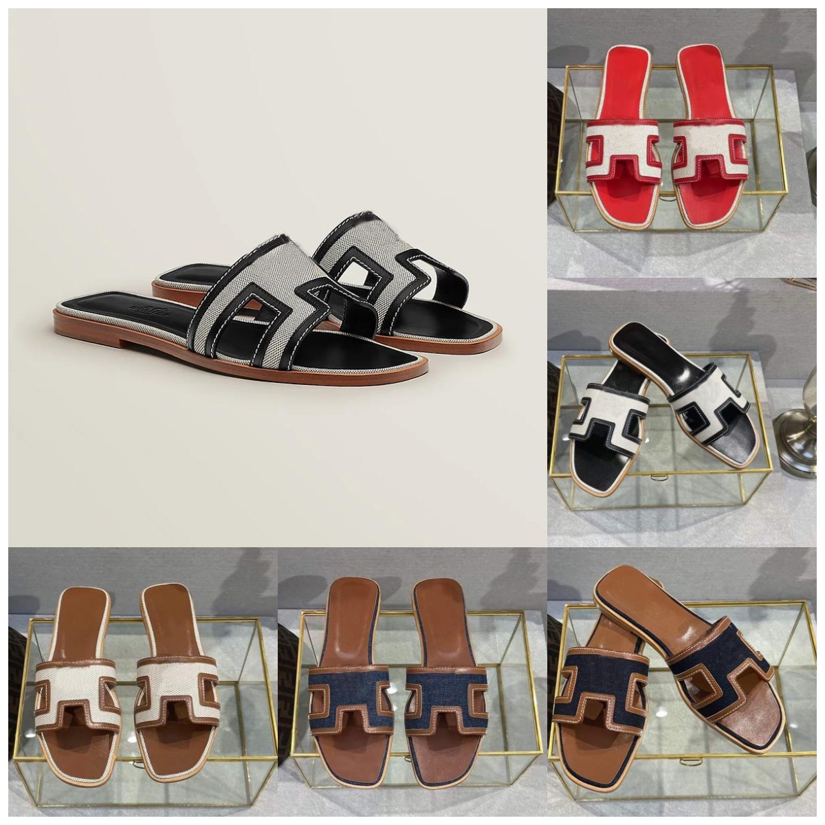

Oran Sandal Designer Slippers Women Slides Oversize Summer Beach Slides Genuine Leather Flat Flip Flop Ladies Party Wedding Shoes With Box NO347, Color 1