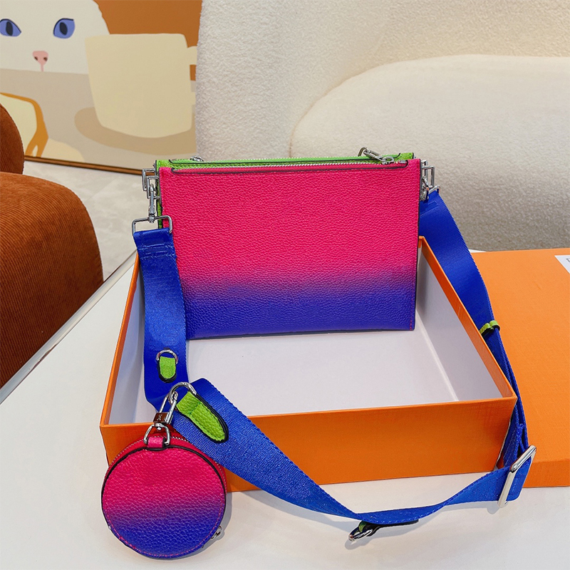 

Designer Messenger Bag Unisex Three In One Shoulder Bags Fashion Men's Wallet Women's Bag, Pink+green