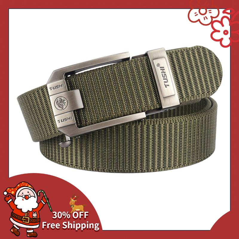 

Belts TUSHI 2022 Fashion Flagship Men Belt 120cm*3.4cm Tank Pattern Thickened Nylon Waistband Metal Automatic Buckle Cinto Masculinos, Black