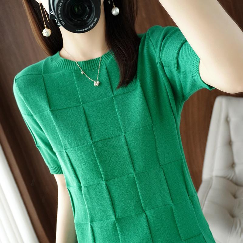 

Pure Cotton Knitted Sweater Female Pullover O-Neck Short-sleeved Thin Jumper Summer Women Fashion Slim T-Shirts Tops, Black