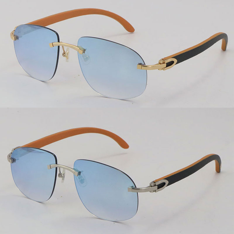 New Metal Rimless Black Inside Orange Wood Sunglasses Adumbral Wooden Sun glasses Man 18K Gold Fashion High Quality Male and Female Large Round Fram