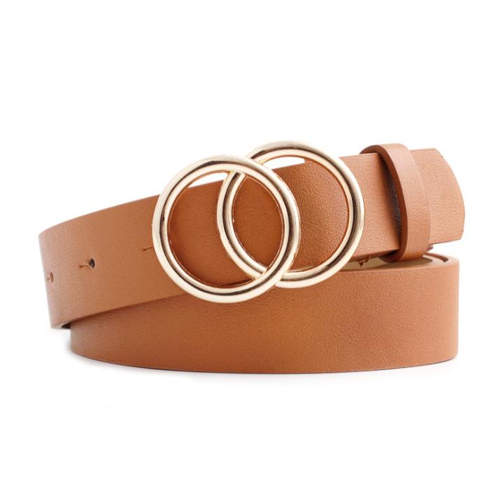 

Belts Double Circle Buckle Belt For Women O-ring Faux Leather Alloy Leisure Acc303a, Red