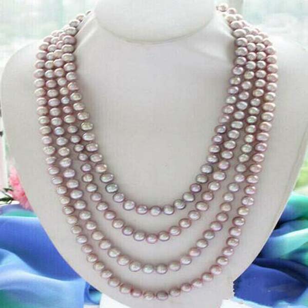 

Genuine 7-8mm Natural Purple Akoya Cultured Pearl Necklace Long 18"