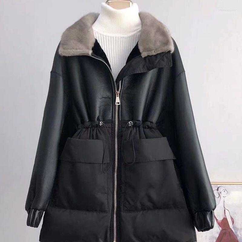 

Men' Down & Parkas European Winter 2022 Imported Fur Coats Female Mink Collar Sheepskin Velvet Coat Of Cultivate Morality Phin22, Black