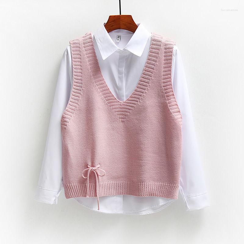 

Women' Vests 2022 Autumn Women Two Suits Sweater Student Korean Version Loose Shirt Vest Top Luci22, Beige