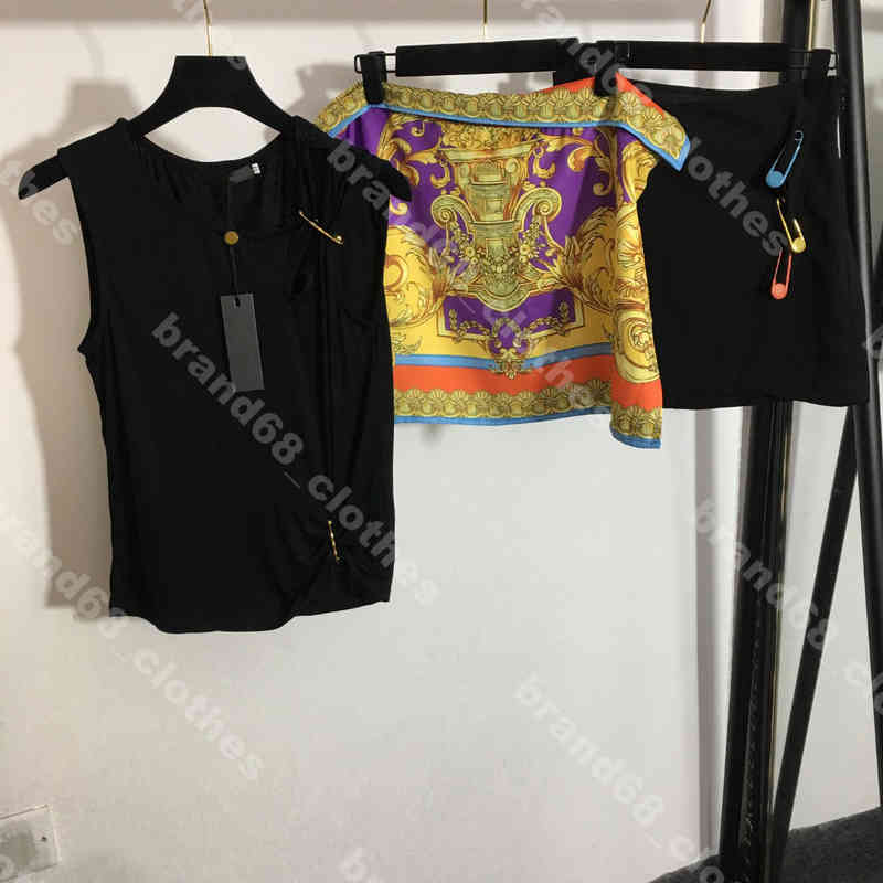 

fashion women dress vestes set sexy skirt silk print lining 3 piece suit metal big pin summer ins star logo ver..ce brand designer women clothes album