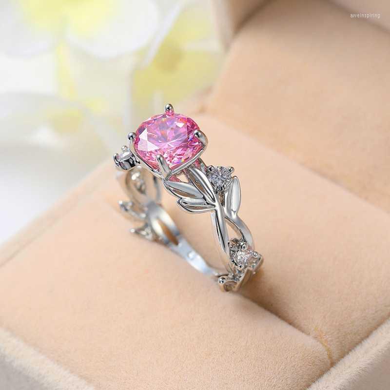 

Wedding Rings Elegant Female Pink Cubic Zircon Ring Fashion Jewelry Sweet Romantic Silver Color Engagement For Women Party GiftsWedding