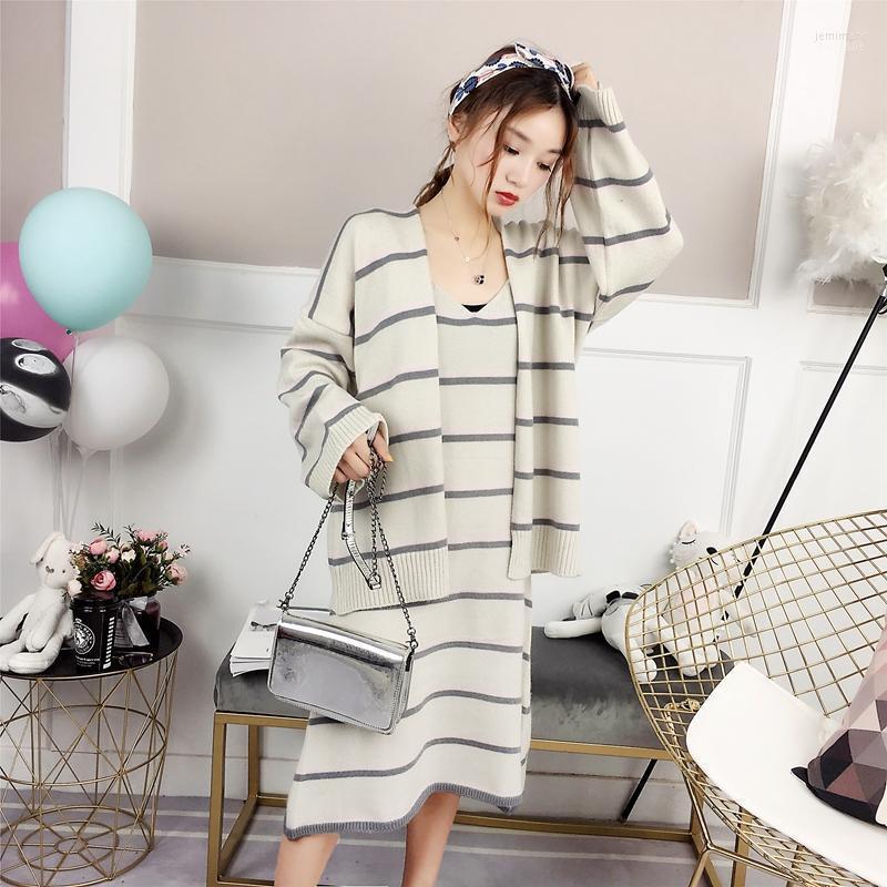 

Women's Sweaters Edition Students Lazy Wind Knitting Cardigan Sweater Two-piece Loose Skirt With Shoulder-straps Fashion Suits Female Jemi22, See chart