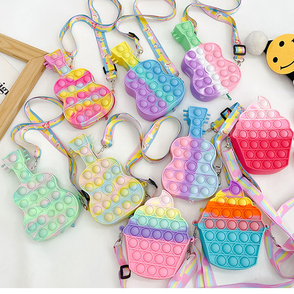 Pop omuz çantası oyuncak oyuncak gökkuşağı sevimli silikon stres rahatlatıcı kabarcık duyusal fidget oyuncaklar okul malzemeleri parti kızlar için doğum günü hediyeleri
