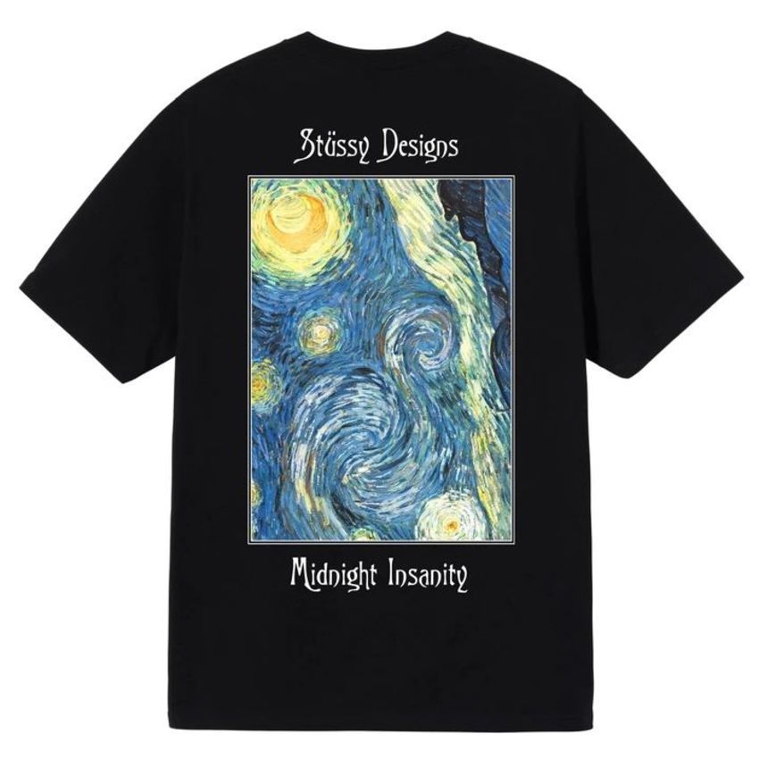 

Designer Vintage Oversized Sweat Luxe White Tshirt [Sea god] midnight insight Van Gogh's starry sky Short Sve Tshirt Tee, Black short sleeve