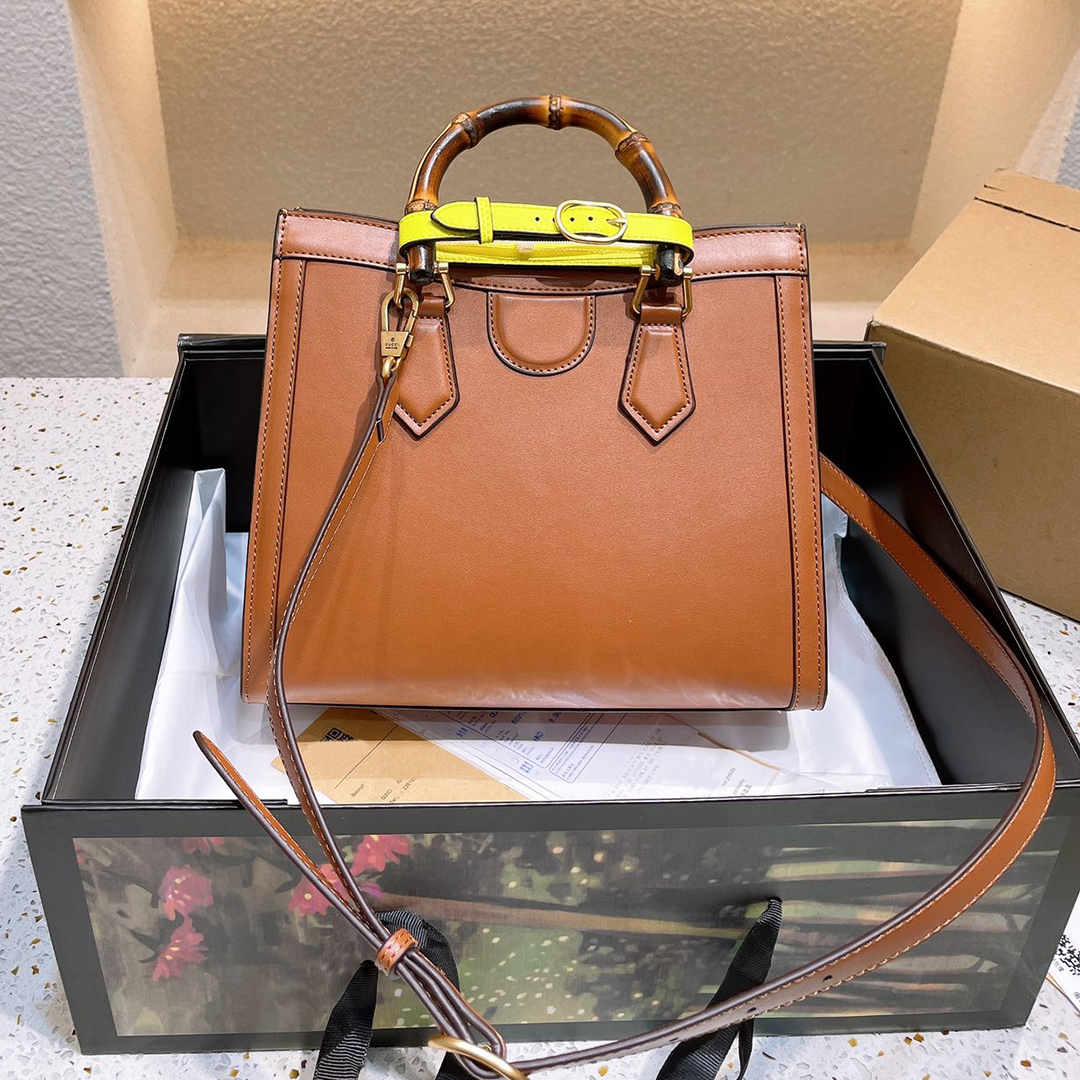 

Large bamboo bag cross body genuine leather brown retro tote new women handbag 27cm shoulder bags designer bag, Green