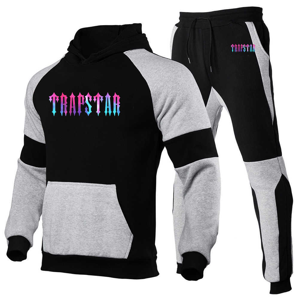 

Trapstar London 2022 Men' New Long Sleeves Splicing Tracksuits Hoodies Tops+sweatpant Two Pieces Suit Hooded Casual Set Clothes, 10