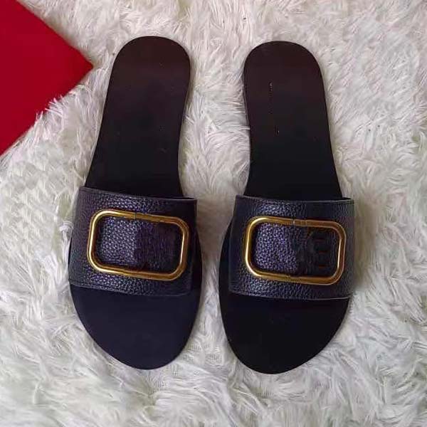 

Top Women fashion Litchi grain leather Dermis slippers Platform Hardware Buckle Sandals Outdoor Beach Flip Flops Candy Colors Party Shoes Size 35-45 With box, White