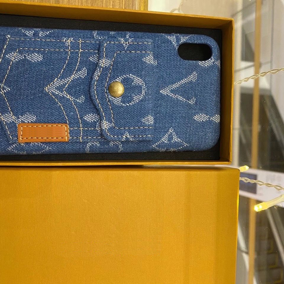 

Denim Fashion Phone Handbag Case Leather Letter Phones Cases Card Bag Luxury Designer iPhone 13 11 12 pro Max 7 8 X High Quality, Black