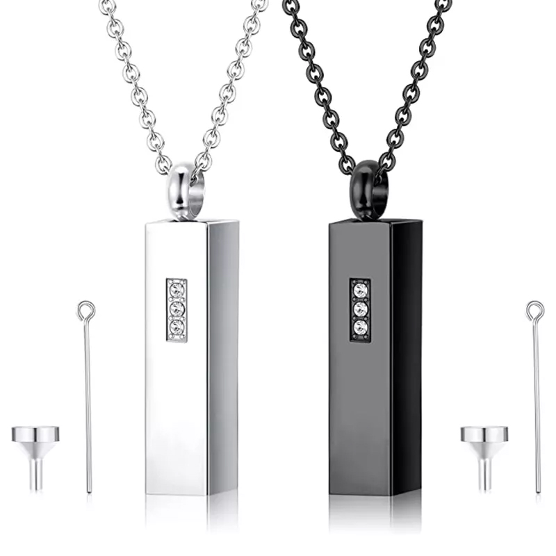 

Cremation Urn Locket Necklace for Memorial Stainless Steel Bar Pendant Ashes Jewelry Keepsakes Black Silver Tone