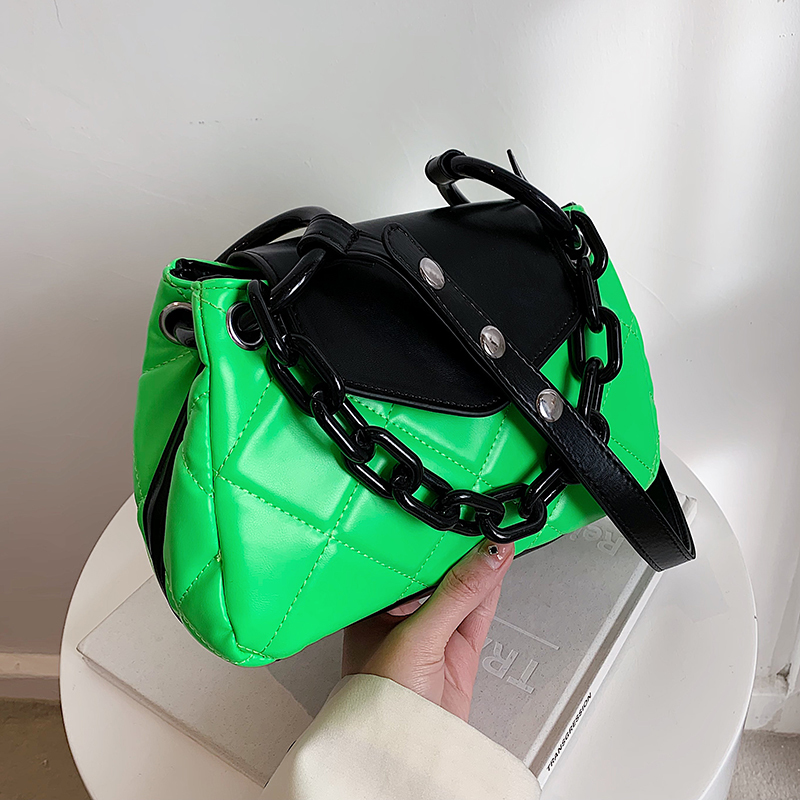 

Summer Kawaii Tote Bag Hit Trendy PU Leather Quilted Women's Designer Handbag Luxury Brand Chain Shoulder Crossbody Bags 220616, Green