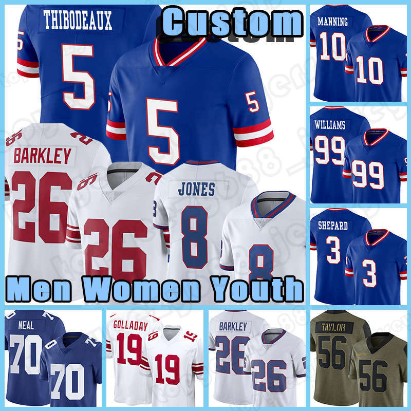 

Kayvon Thibodeaux Saquon Barkley Football Jersey Lawrence Taylor Sterling Shepard Daniel Jones Kenny Golladay Andrew Thomas Giants Azeez Ojulari New Yorks Neal, Custom women (j r)