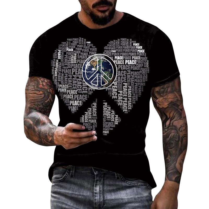 

Men's T-Shirts Mens Summer 3D Digital Printing Leisure Street Fashion Round Neck T Shirt Short Sleeve Thick Long White MenMen's, Black