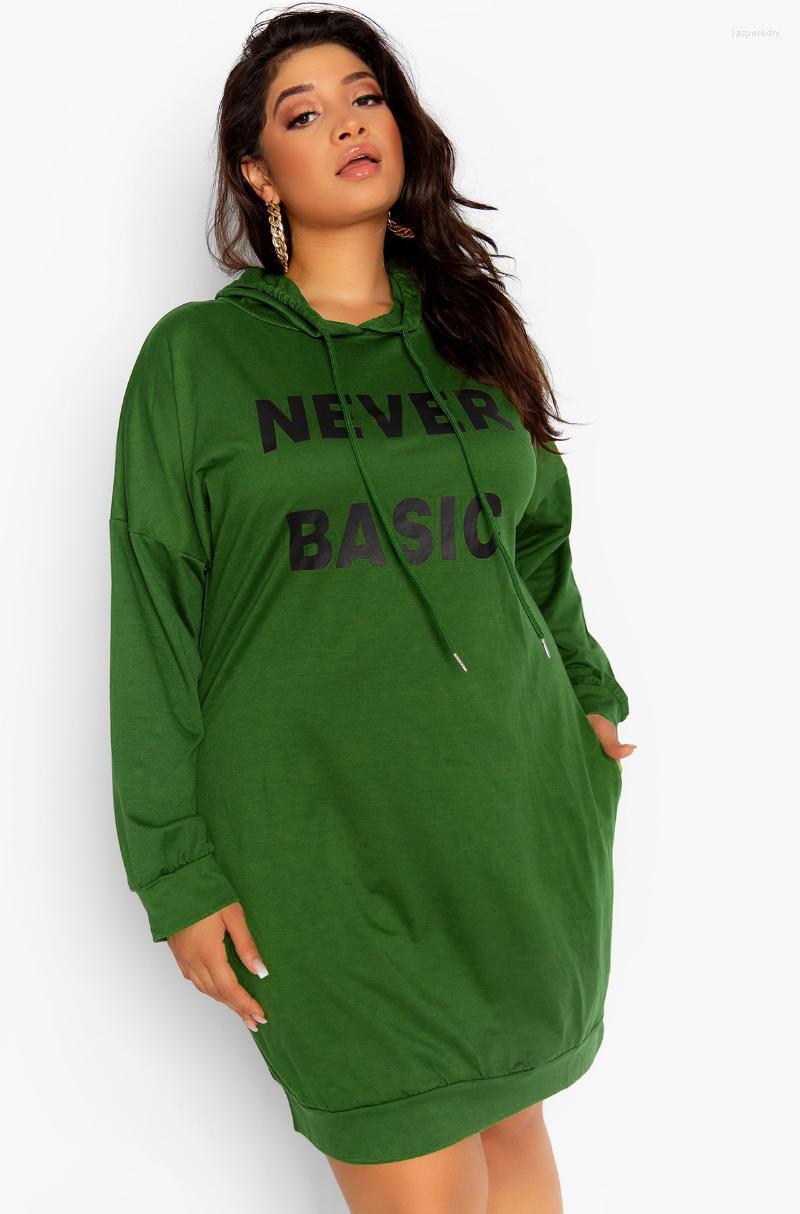 

Plus Size Dresses Sylph Midi Dress Causal Female Clothing Autumn Winter Fashion Long Sleeve Solid Letter Pocket Hooded Vestidos Robe Jasp22, Green