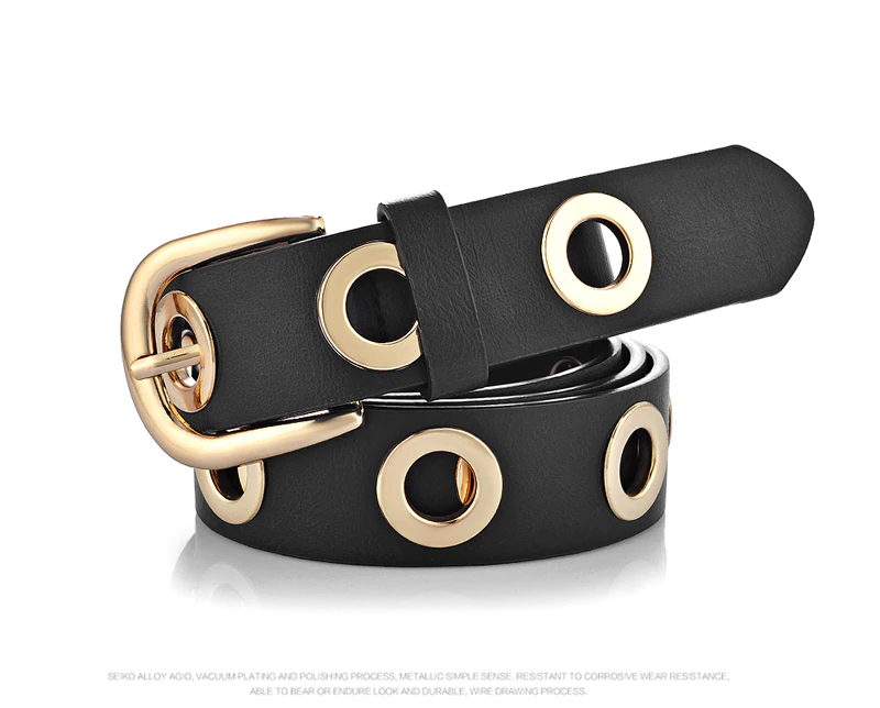 

fashion Belts for Women Grommet Duo euramerican style designer pu Leather strap for ladies jeans accessories ys222, Black