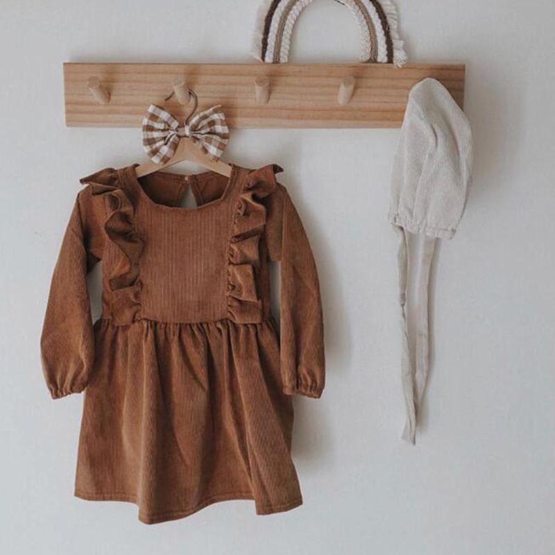 

Girl's Dresses Spring Girls Clothes Ruffle Sleeve Dress Baby For Corduroy Kids ClothingGirl's, Cx38 brown