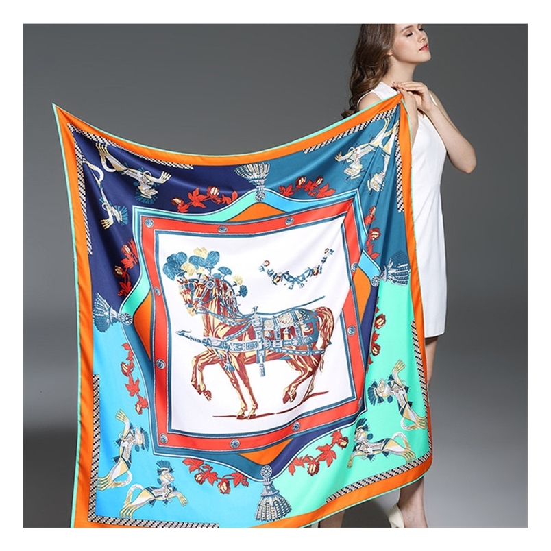 

Twill Silk Scarf Women Luxury Hijab Euro Brand Design Foulard Fashion Square Shawls Wraps 130cm French Horse Printed Scarves 220704