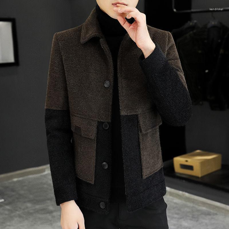 

Men's Wool & Blends 2022 Autumn Winter Fashion Men Jacket Thicken Warm Woolen Coat Casual Loose Short Coats Male Lapel Outerwear F340 Kend22, Coffee