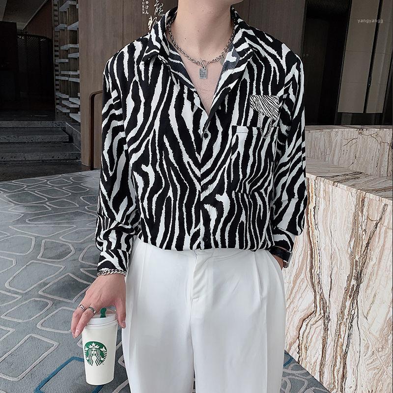 

Men's Casual Shirts Italian Autumn Zebra Print Long-sleeved Shirt Male Korean Style Lazy Trend Fancy For Men Brand Fashion, Picture