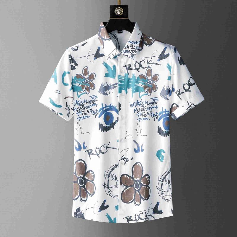 

Men's Casual Shirts Summer Men's Floral Shirt High Quality Short Sleeve Male Striped Printing Formal Dress Camisa MasculinaMen's, Khaki 67