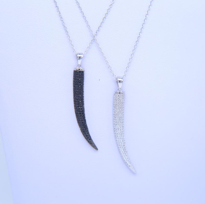 

Chains Clear Black Bling Cubic Zirconia 925 Sterling Silver Spike Pendant Micro Pave Long Dagger Elegant Women NecklaceChains ChainsChains