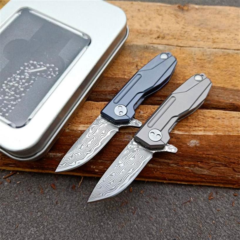 

High Quality Mini Damascus Flipper Folding Knife VG10-Damascus Steel Drop Point Blade TC4 Titanium Alloy Handle Ball Bearing Knive182p