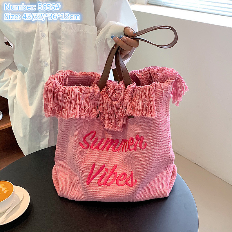 

Wholesale factory ladies leather shoulder bags romantic sweet tassel tote bag lightweight wear-resistant canvas handbag large capacity sewing fashion backpack, Pink1-5656#