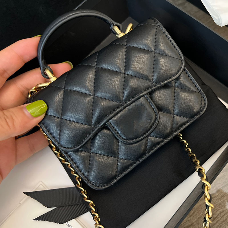 

2022Ssw Classic Mini Flap Vainty Coin Purse Bags Lambskin Top Handle Cosmetic Case With Gold Metal Hardware MatelassE Chain Crossbody Shoulder Sacoche Handbags 12C, Box