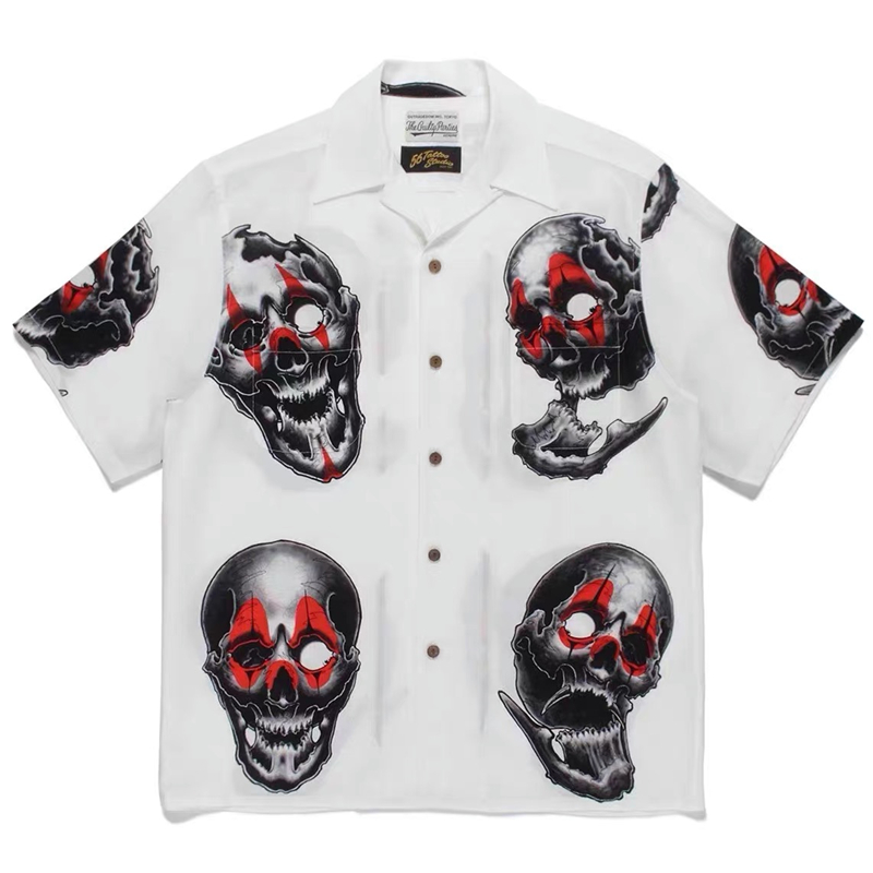 

New Shirt Men Women Black and White Red Printing Vintage Hawaiian Shirt T-shirt Tees
