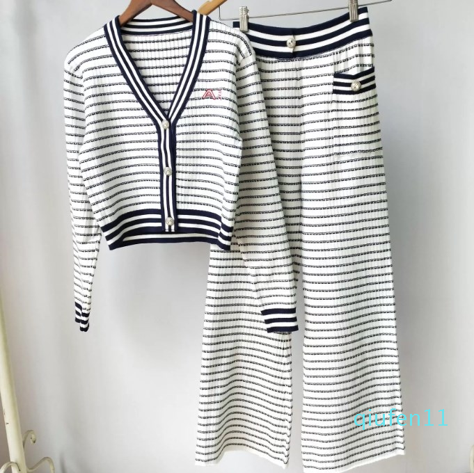 

2022- Autumn White Striped Embroidery Women's Two Pieces Sets Brand Same Style Two Piece Dress
