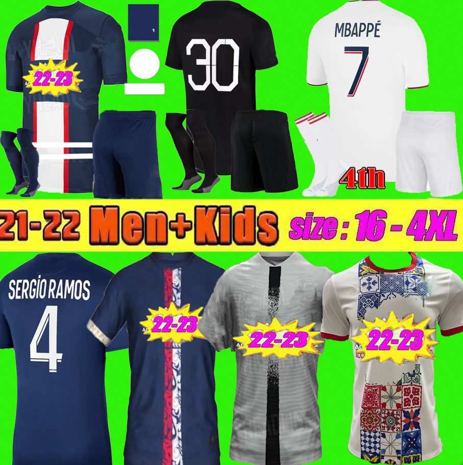 

Men+ kids Kit 21 22 MBAPPE soccer jerseys 2023 DI MARIA WIJNALDUM SERGIO RAMOS HAKIMI fourth Maillots de football VERRATTI third 4TH shirt, Fans