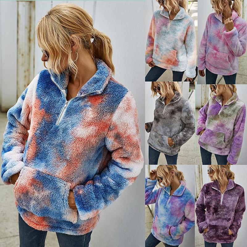 

Winter European And American Fashion Tie Dyed Wool Top Women' Thickened Warm Sweater Hoodies & Sweatshirts, Blue
