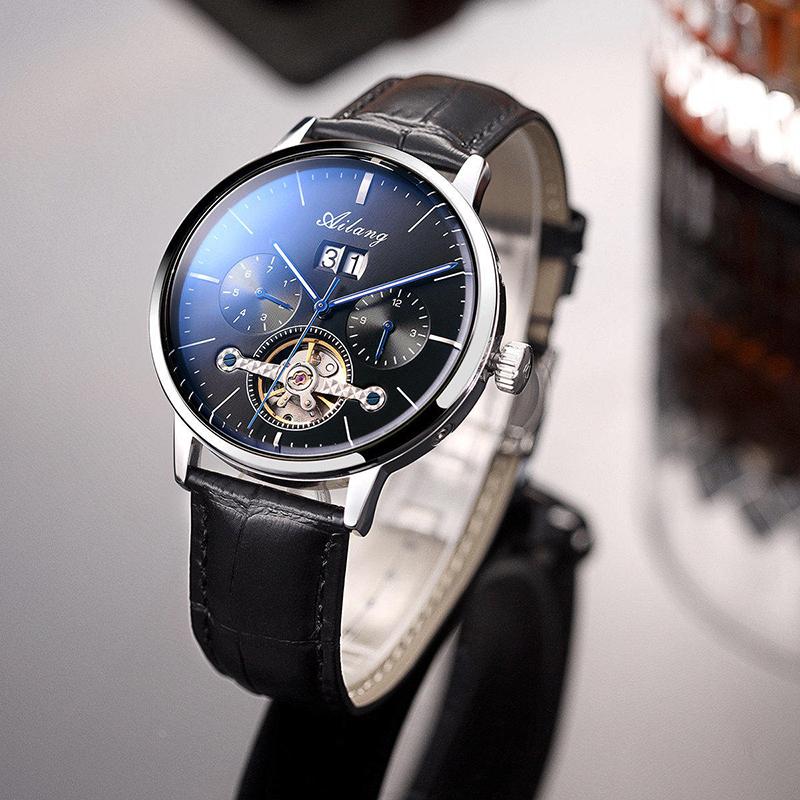 

Wristwatches Luxury Watch Automatic Multifunctional Blue Glass Business Men's Mechanical Fashion Hollow Waterproof
