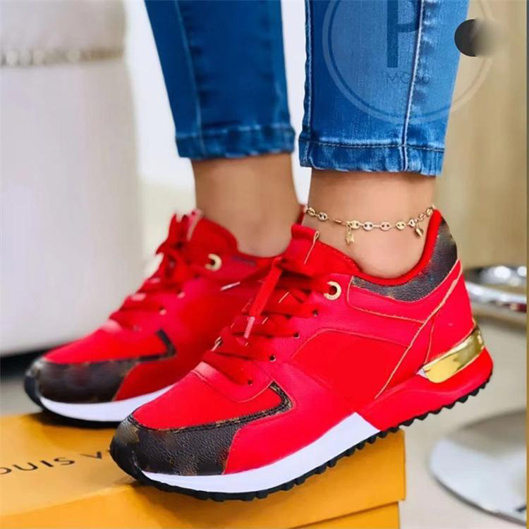 

Round Toe Color-blocking Heightening Sneakers Women Shoes PU Leather Fashion Classic Printing Simple Lace-up Casual Running Shoes HM565-1, Clear