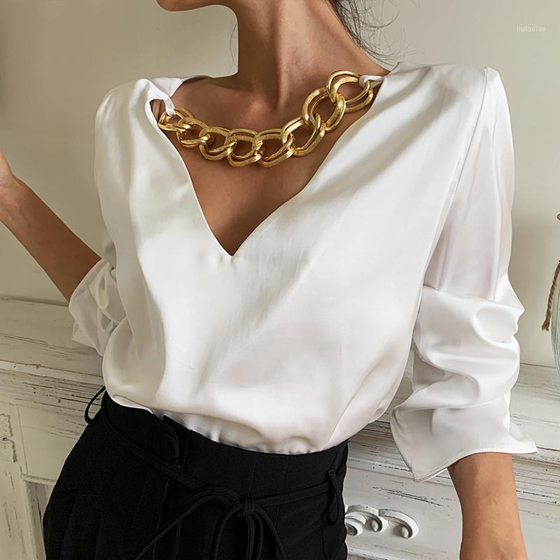 

Women's Blouses & Shirts Philosophy WonderSpring Solid V-neck Long Sleeve Blouse Female Backless Casual Loose Work Clothes Ladys Sexy Tops B, Black