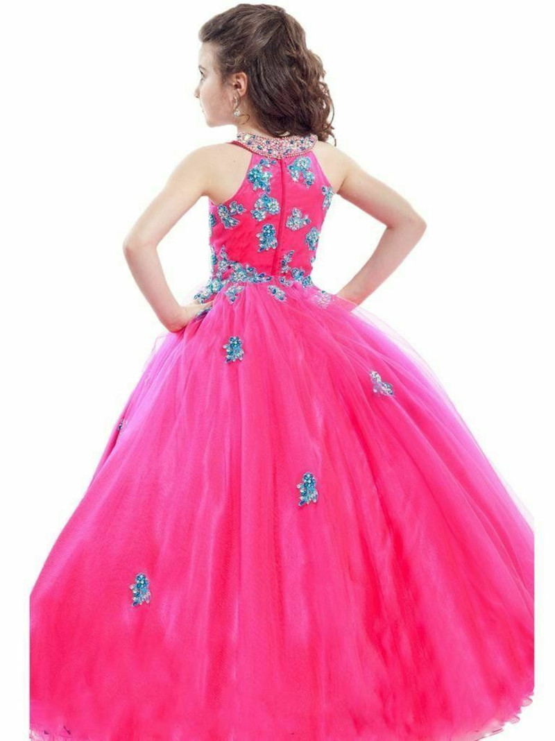 

Wholesale Pretty New miniskirt stock size 4-14 rose red applique dress girl child birthday ball dress Pageant Dresses For Little Girls, Fuchsia