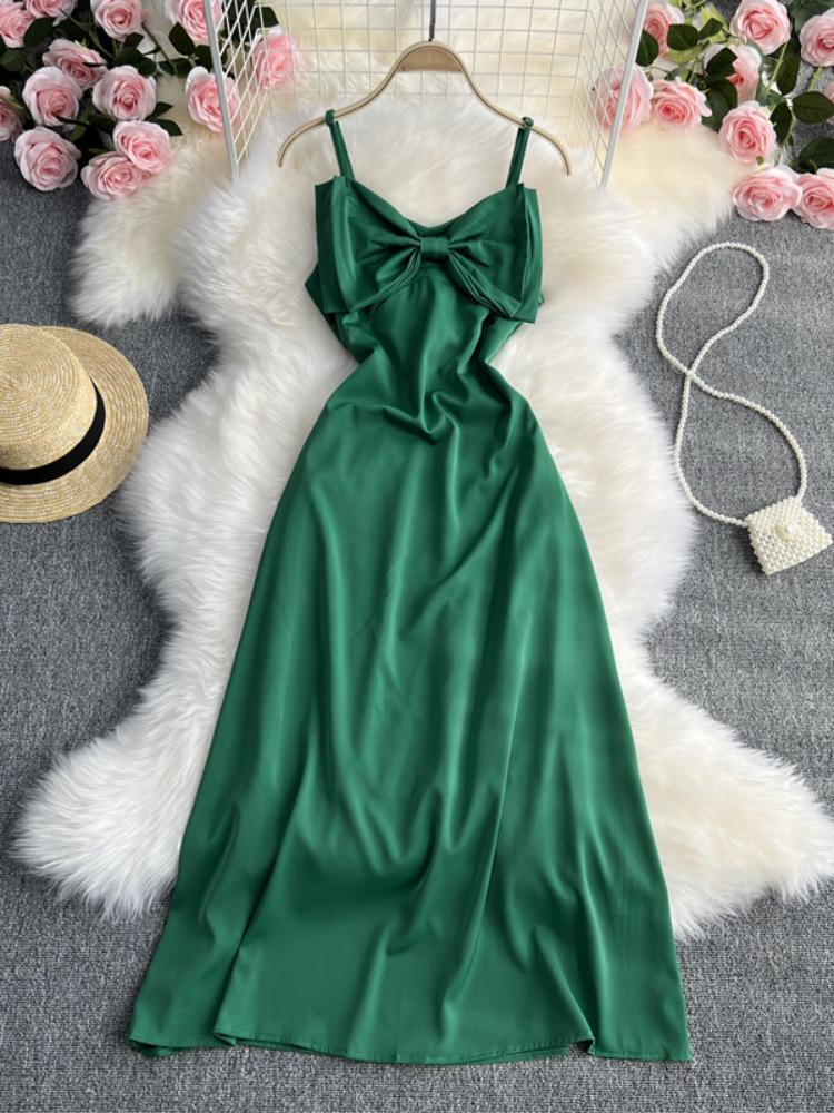 

Casual Dresses Summer Women' Suspender Skirt Fashion High-end Square Neck Bow Waist Temperament Open Back Seaside Holiday DressCasual, Black