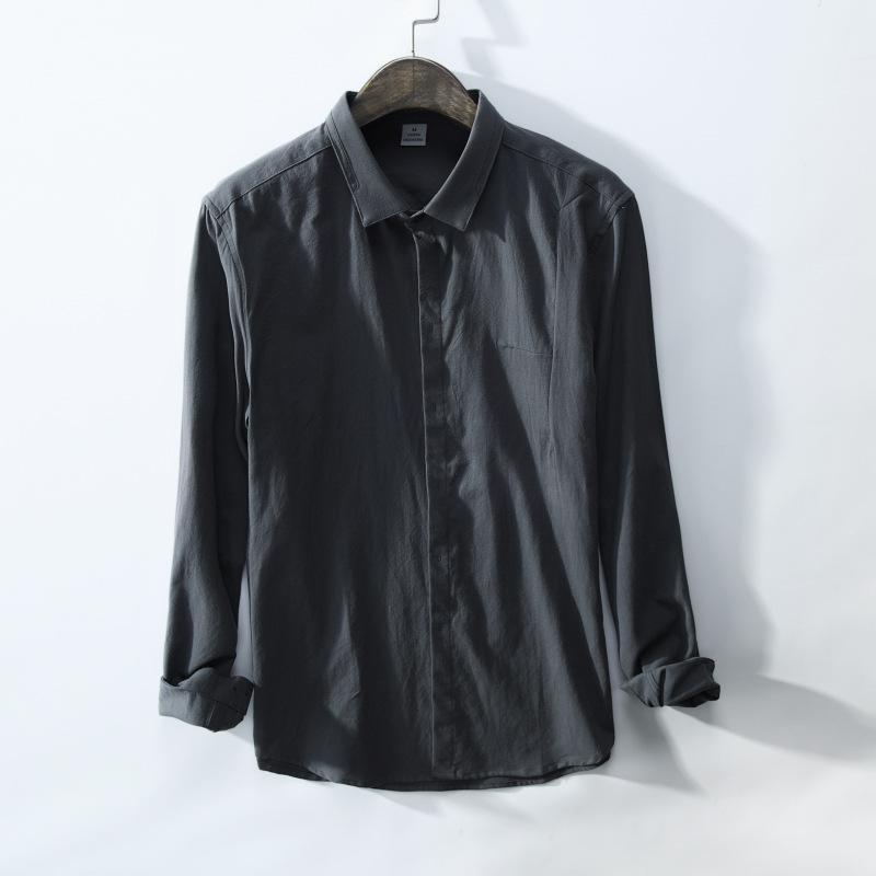 

Men's Casual Shirts Mens Long Sleeve Cotton Mandarin Collar Shirt Male Dress Slim Fit Men Chemise HommeMen's, Black