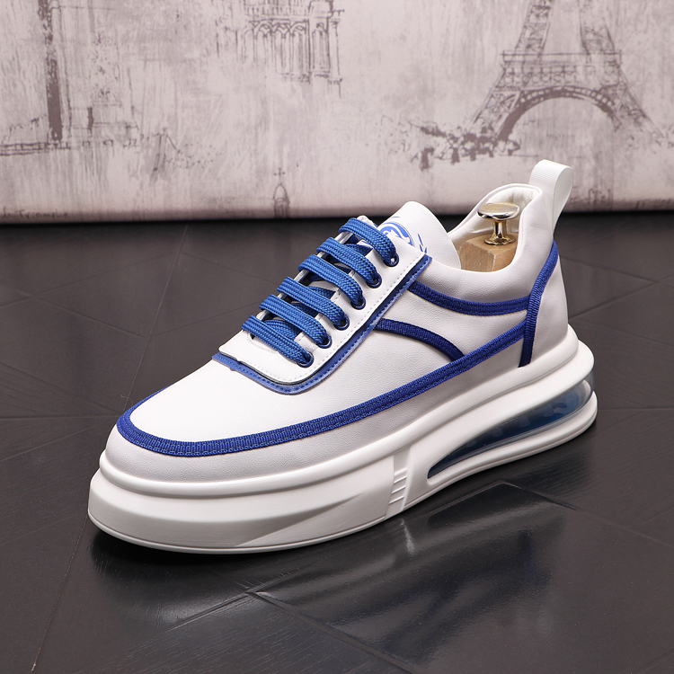 

Italy Classic Business Wedding Dress Party Shoes Designer Breathable Vulcanized Masculino Sneakers Round Toe Air Cushion Non-Slip Driving Walking Loafers W173, White blue